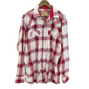 Cowboy Legend Mens XL Red‎ Plaid Pearl Snap Western Shirt Long Sleeve